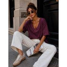 Load image into Gallery viewer, Qnuz Clothing Basic T-Shirt w V-Neck Clothing 28 Aubergine
