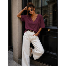 Load image into Gallery viewer, Qnuz Clothing Basic T-Shirt w V-Neck Clothing 28 Aubergine
