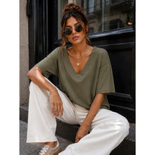 Load image into Gallery viewer, Qnuz Clothing Basic T-Shirt w V-Neck Clothing 53 Army
