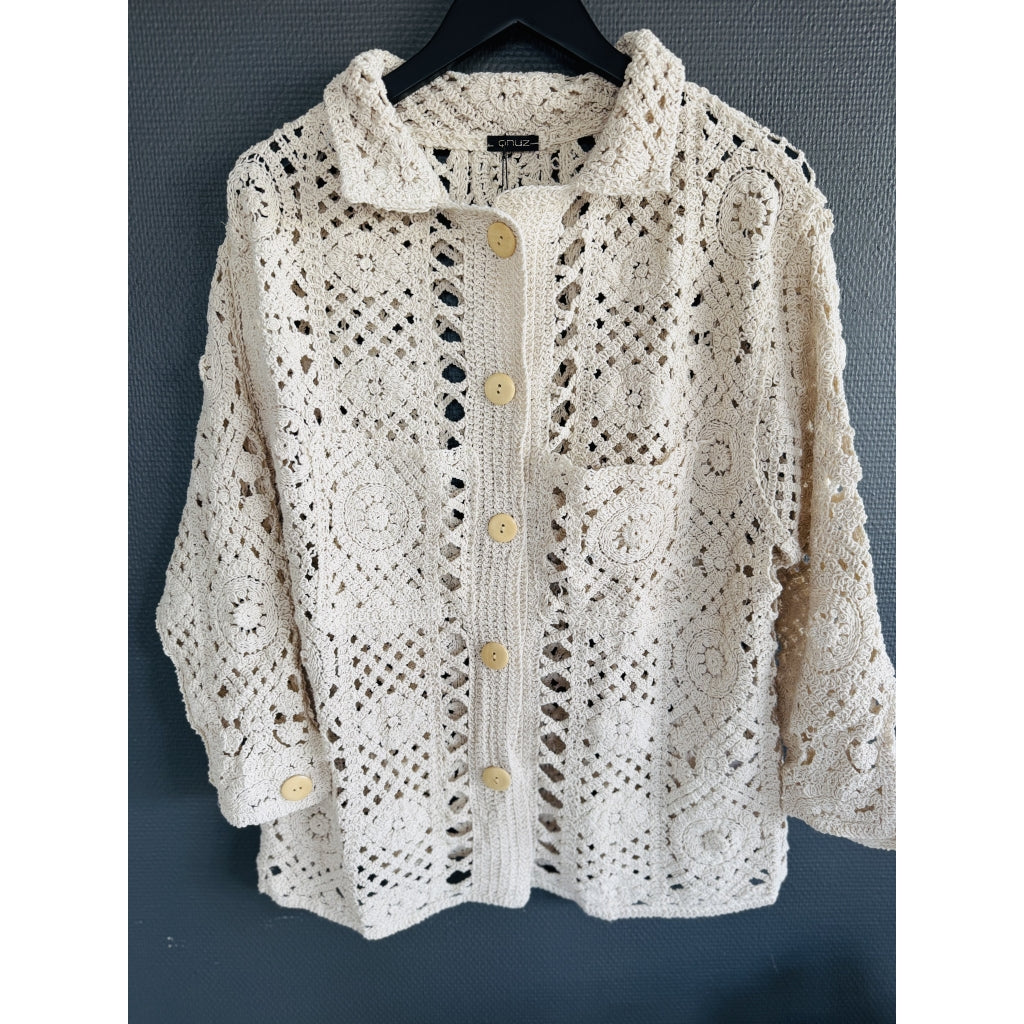 Qnuz Clothing Bella Crocheted Jacket Clothing 13 Beige