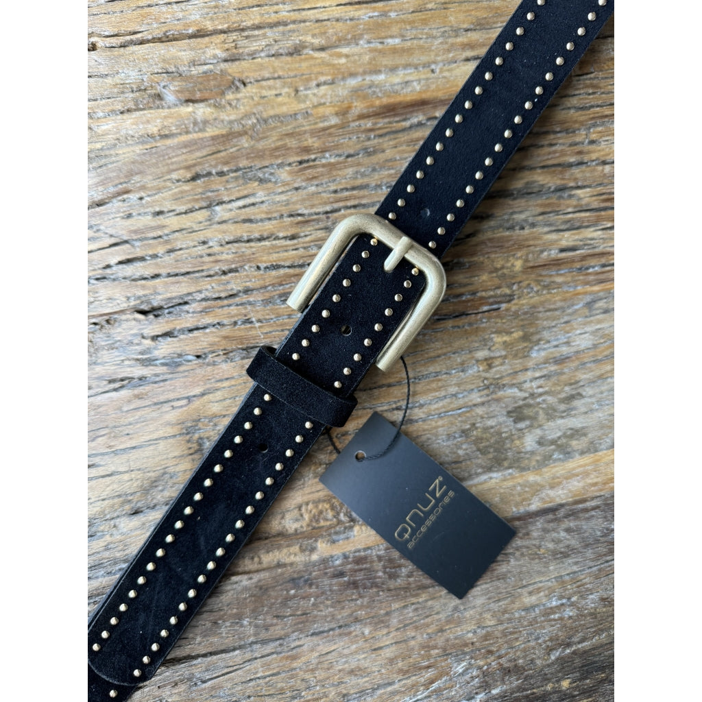 Qnuz Belt w gold STUDS 3,0 cm wide Belt 99 Black