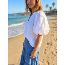 Load image into Gallery viewer, Qnuz Clothing Blouse W Ballon Sleeve Clothing 10 White
