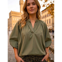 Load image into Gallery viewer, Qnuz Clothing Blouse W Ballon Sleeve Clothing 53 Army
