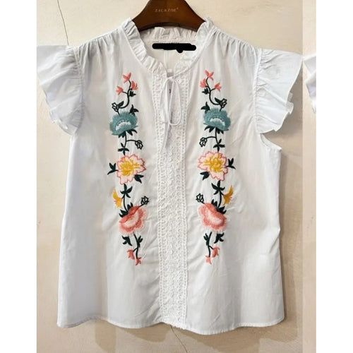 Qnuz Clothing Blouse w. Embrodery Clothing 10 White