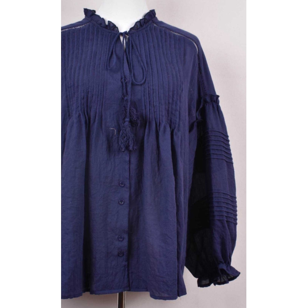 Qnuz Clothing Blouse w. Plisse Clothing 31 Navy blue