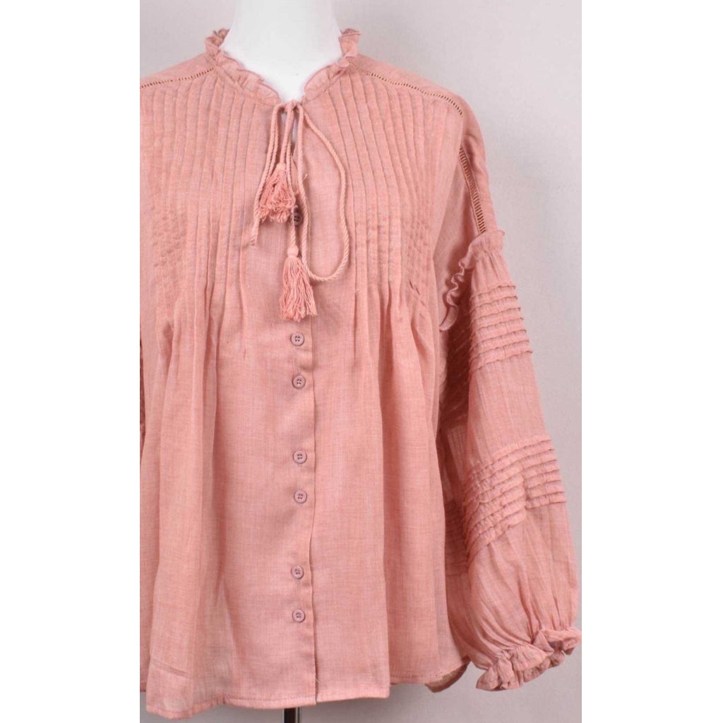 Qnuz Clothing Blouse w. Plisse Clothing 42 Rosa