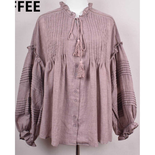 Qnuz Clothing Blouse w. Plisse Clothing 60 Marron