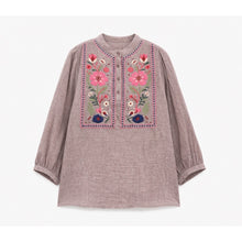 Load image into Gallery viewer, Qnuz Clothing Boheme Blouse w Embordery Clothing 63 Taupe
