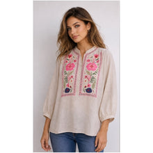 Load image into Gallery viewer, Qnuz Clothing Boheme Blouse w Embordery Clothing 63 Taupe
