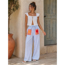Load image into Gallery viewer, Qnuz Clothing Boheme Striped pants with heart Clothing 32 blue
