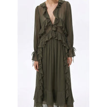 Load image into Gallery viewer, Qnuz Clothing Boheme dress with 5% silk Clothing 53 Army

