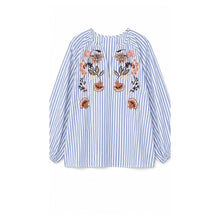 Load image into Gallery viewer, Qnuz Clothing Boheme shirt w embrodery &amp; stripes Clothing 30 Blue
