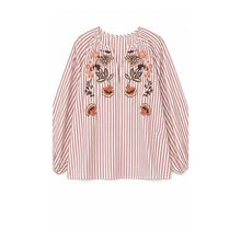 Load image into Gallery viewer, Qnuz Clothing Boheme shirt w embrodery &amp; stripes Clothing 44 Berry
