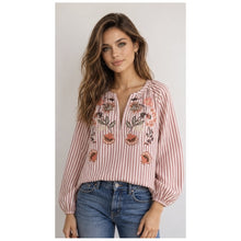 Load image into Gallery viewer, Qnuz Clothing Boheme shirt w embrodery &amp; stripes Clothing 44 Berry
