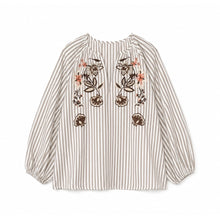 Load image into Gallery viewer, Qnuz Clothing Boheme shirt w embrodery &amp; stripes Clothing 60 Marron
