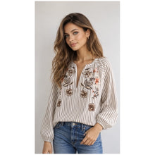 Load image into Gallery viewer, Qnuz Clothing Boheme shirt w embrodery &amp; stripes Clothing 60 Marron
