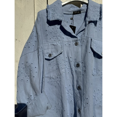 Qnuz Clothing Brodery Anglais Jacket 70 cm long Clothing 32 pastel Blue
