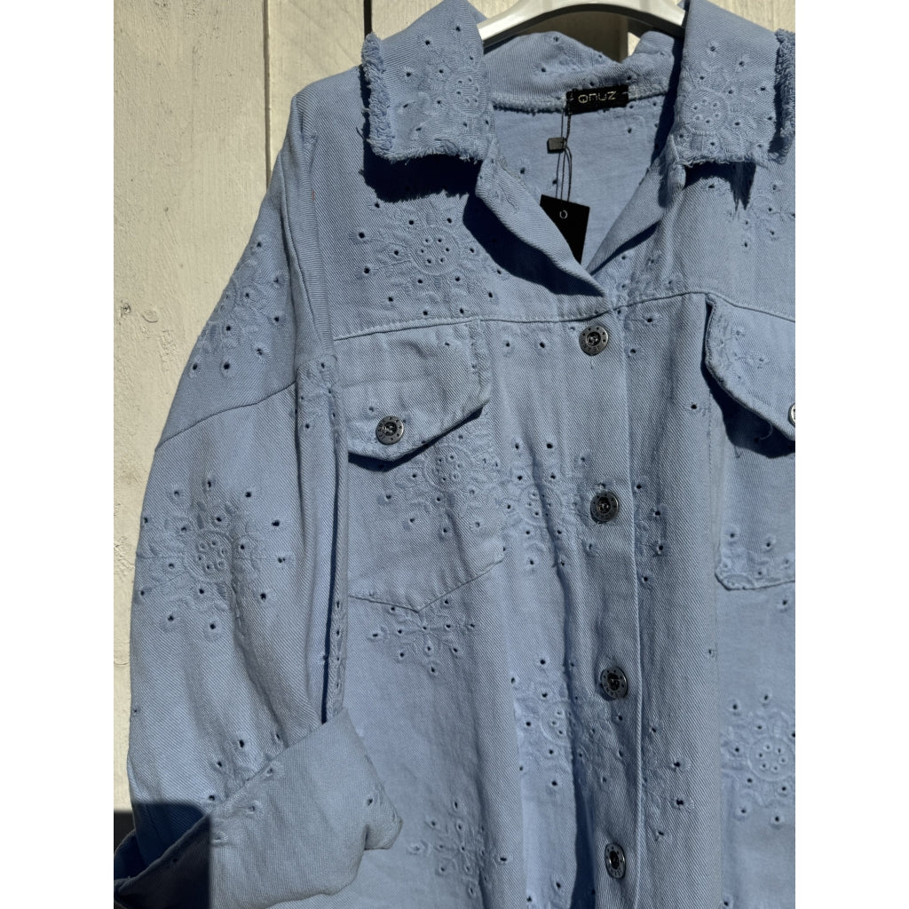Qnuz Clothing Brodery Anglais Jacket 70 cm long Clothing 32 pastel Blue