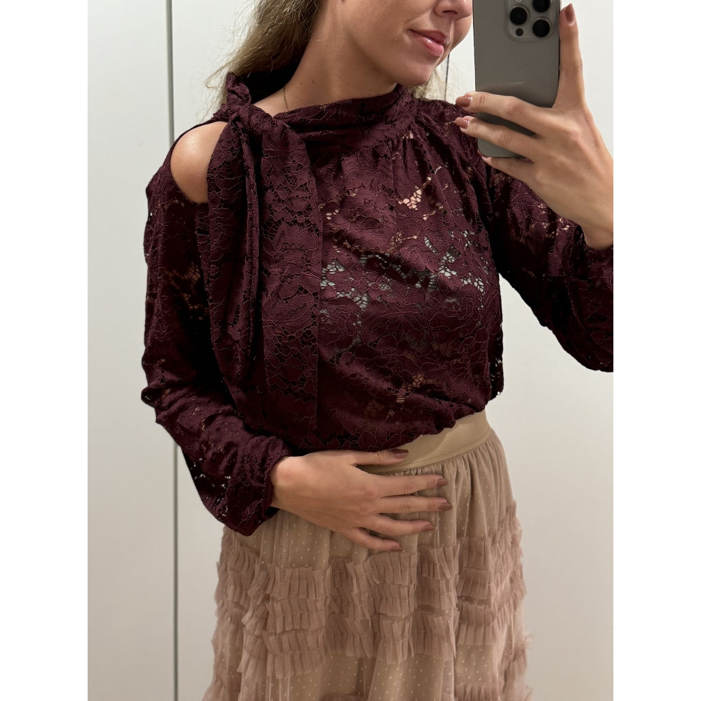 Qnuz Clothing Christmas soft Lace shirt Clothing 28 Burgundy