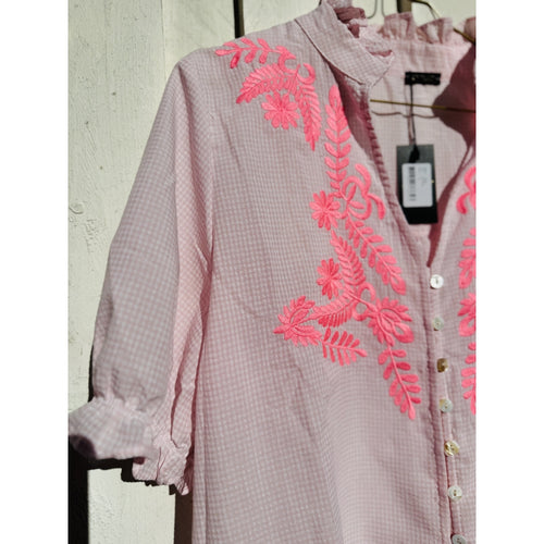 Qnuz Clothing Cotton shirt short sleeve w. embrodery Clothing 42 Rosa