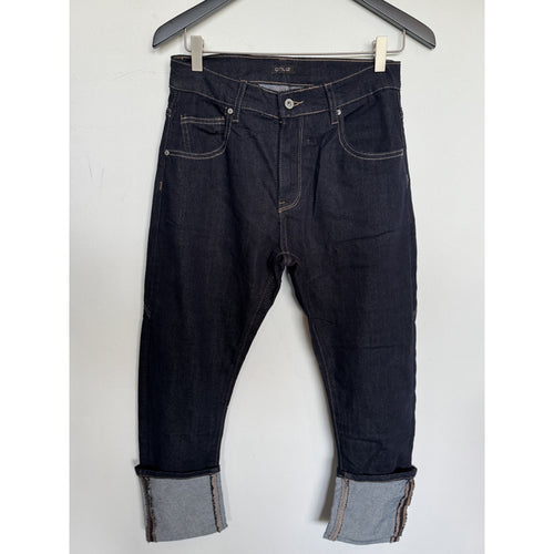 Qnuz Clothing Dark denim Jeans w Turn ups & stitching Clothing 33 denim blue