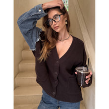 Load image into Gallery viewer, Qnuz Clothing Denim Knit mix cardigan Clothing 60 Marron
