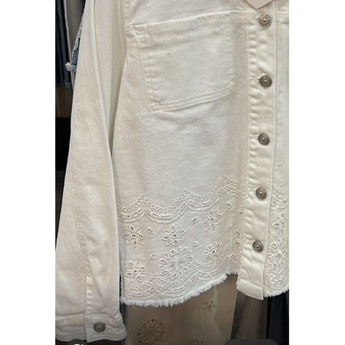 Qnuz Clothing Denim jacket w Embrodery Clothing 10 White