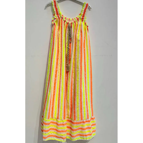 Qnuz Clothing Dress w striped print Clothing 445 neon orange