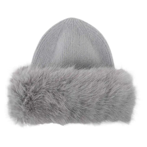 Qnuz Fake fur Hat w knitting Hat/Glove 97 Grey