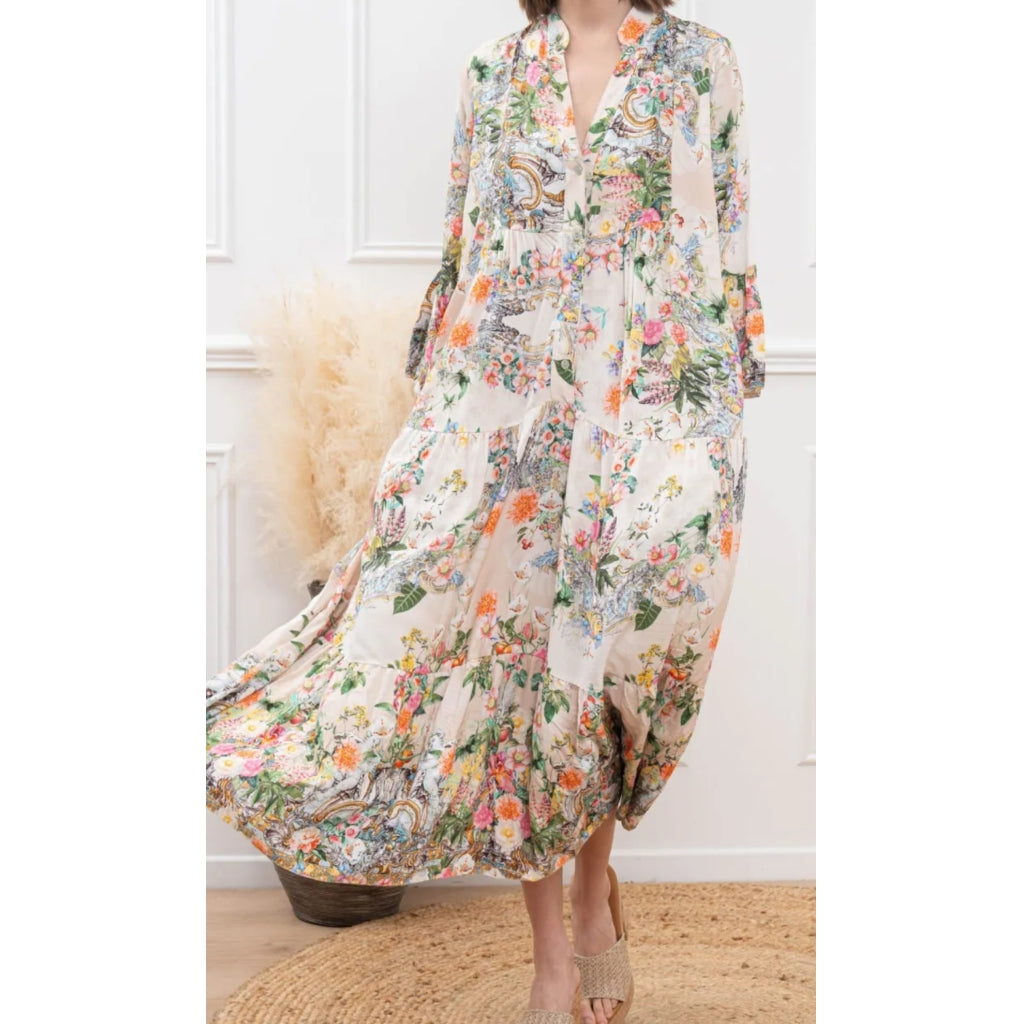 Qnuz Clothing Flower mix Dress Clothing 13 Beige