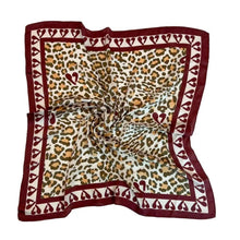 Load image into Gallery viewer, Qnuz Heart &amp; Leopard Scarf 20% SILK 70 x 70 cm Scarf 28 Burgundy
