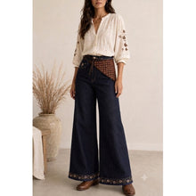 Load image into Gallery viewer, Qnuz Clothing Jeans w Crocheted scarf &amp; Embrodery Clothing 33 denim blue
