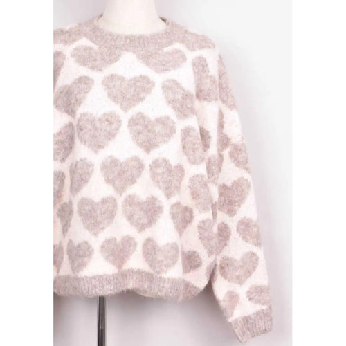 Qnuz Clothing Knitted Blouse w Hearts Clothing 13 Beige