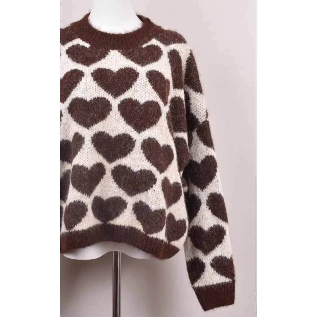 Qnuz Clothing Knitted Blouse w Hearts Clothing 60 Marron