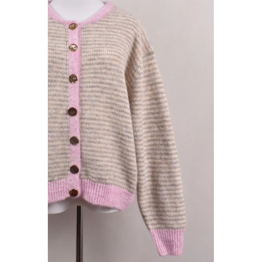 Qnuz Clothing Knitted Cardigan w.stripes Clothing 13 Beige