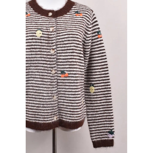 Qnuz Clothing Knitted Cardigan w.stripes Clothing 60 Marron