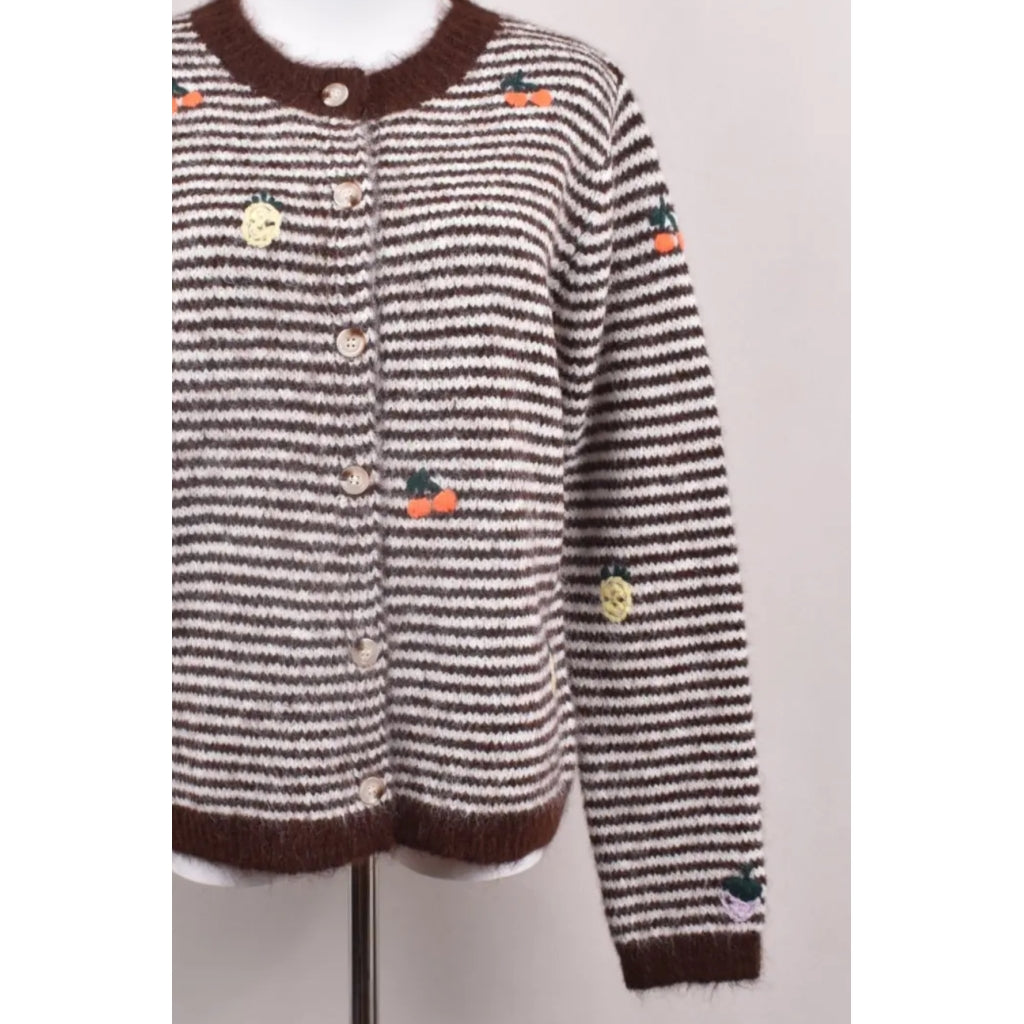 Qnuz Clothing Knitted Cardigan w.stripes Clothing 60 Marron