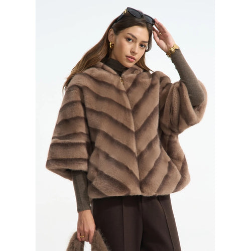 Qnuz Clothing LUKSUS fake fur west w hood Clothing 63 Taupe