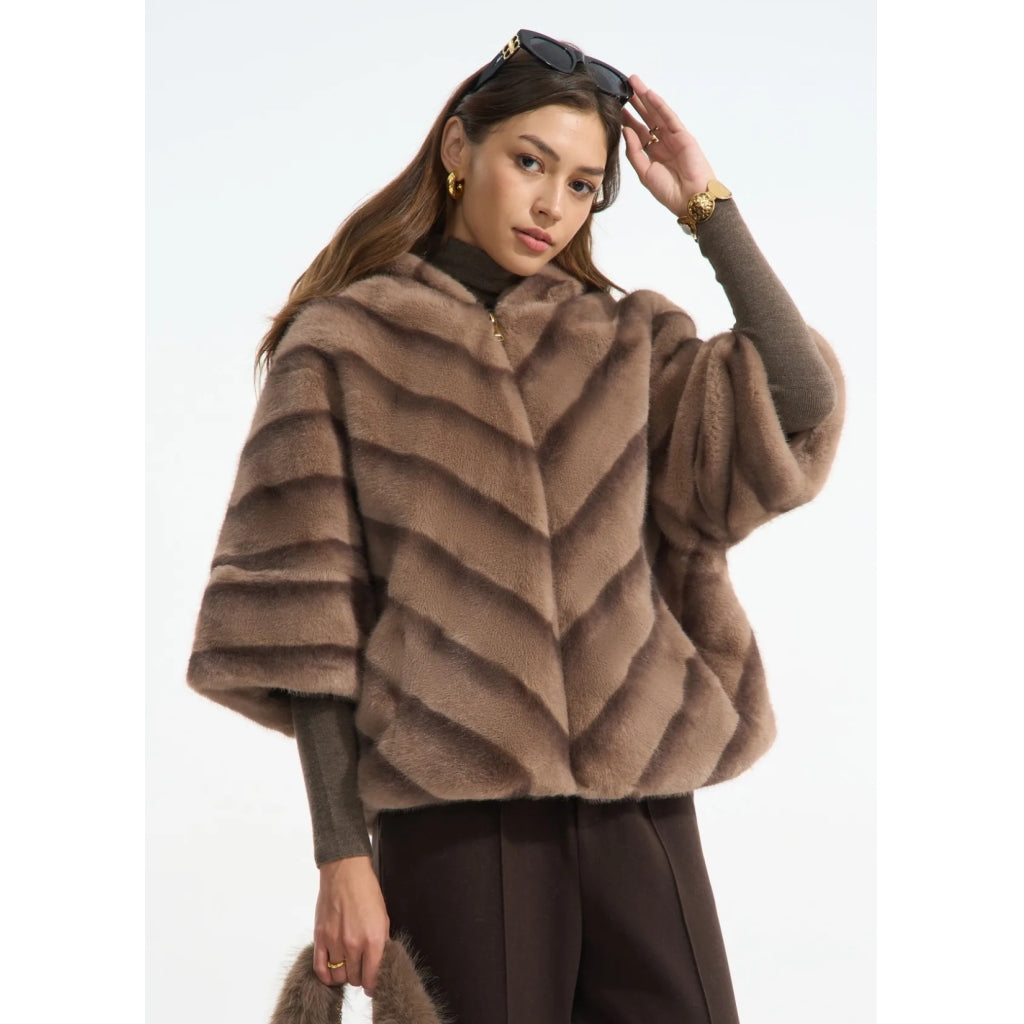Qnuz Clothing LUKSUS fake fur west w hood Clothing 63 Taupe