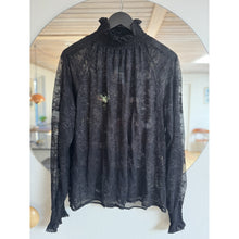 Load image into Gallery viewer, Qnuz Clothing Lace Blouse w smock in neck &amp; Cuff Clothing 99 Black
