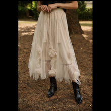Load image into Gallery viewer, Qnuz Clothing Lux skirt w Mesh Flowers Clothing 13 Beige
