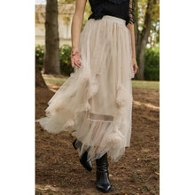 Load image into Gallery viewer, Qnuz Clothing Lux skirt w Mesh Flowers Clothing 13 Beige
