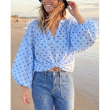Load image into Gallery viewer, Qnuz Clothing Lyocell blouse w Ballon sleeves Clothing 30 Blue
