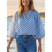 Load image into Gallery viewer, Qnuz Clothing Lyocell blouse w Ballon sleeves Clothing 30 Blue
