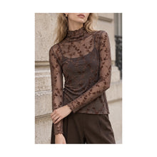 Load image into Gallery viewer, Qnuz Clothing Mesh blouse w high neck Clothing 60 Marron
