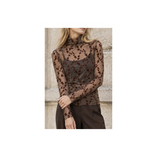 Load image into Gallery viewer, Qnuz Clothing Mesh blouse w high neck Clothing 63 Taupe
