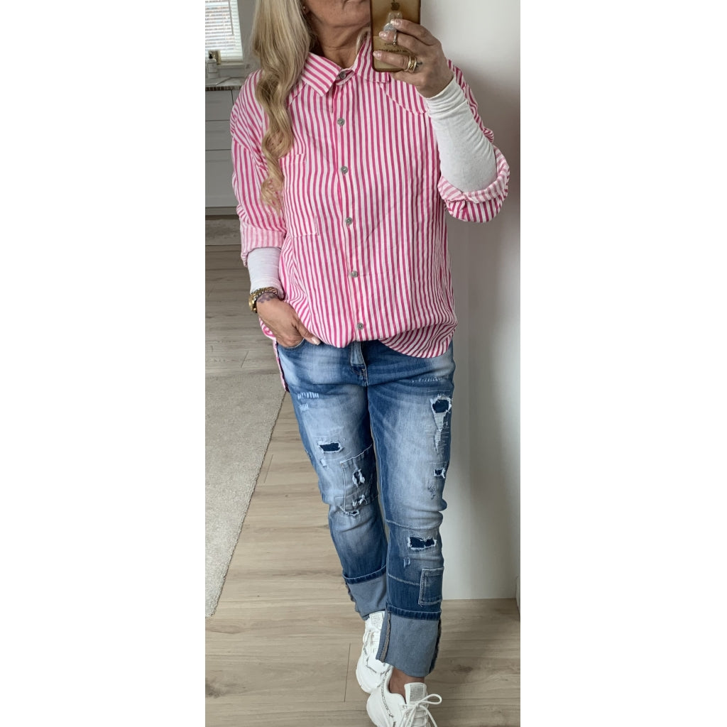 Qnuz Clothing Pama Striped shirt Clothing 44 Raspberry