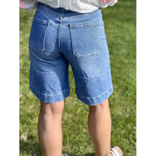 Load image into Gallery viewer, Qnuz Clothing Retro Denim short w bling button Clothing 33 denim blue
