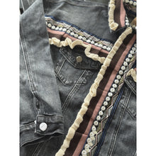Load image into Gallery viewer, Qnuz Clothing Rose Denim jacket w Embrodery Clothing 99 Black
