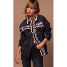 Load image into Gallery viewer, Qnuz Clothing Rose Denim jacket w Embrodery Clothing 99 Black
